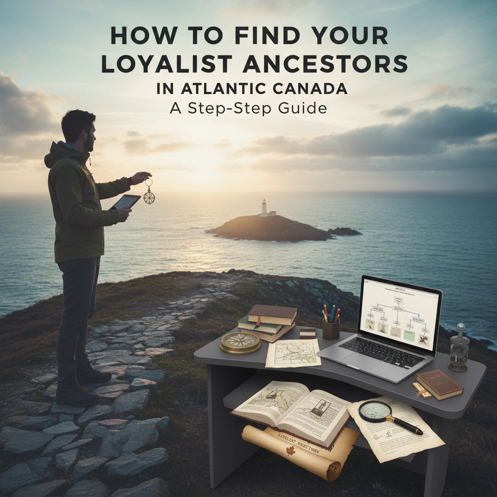 Visual aid for finding **United Empire Loyalist ancestors**, a key topic in **Atlantic Canada** and Canadian genealogy research.